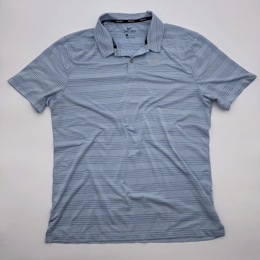 Nike Golf Dri-FIT Mens Polo Shirt Light Blue Striped Short Sleeve Size M